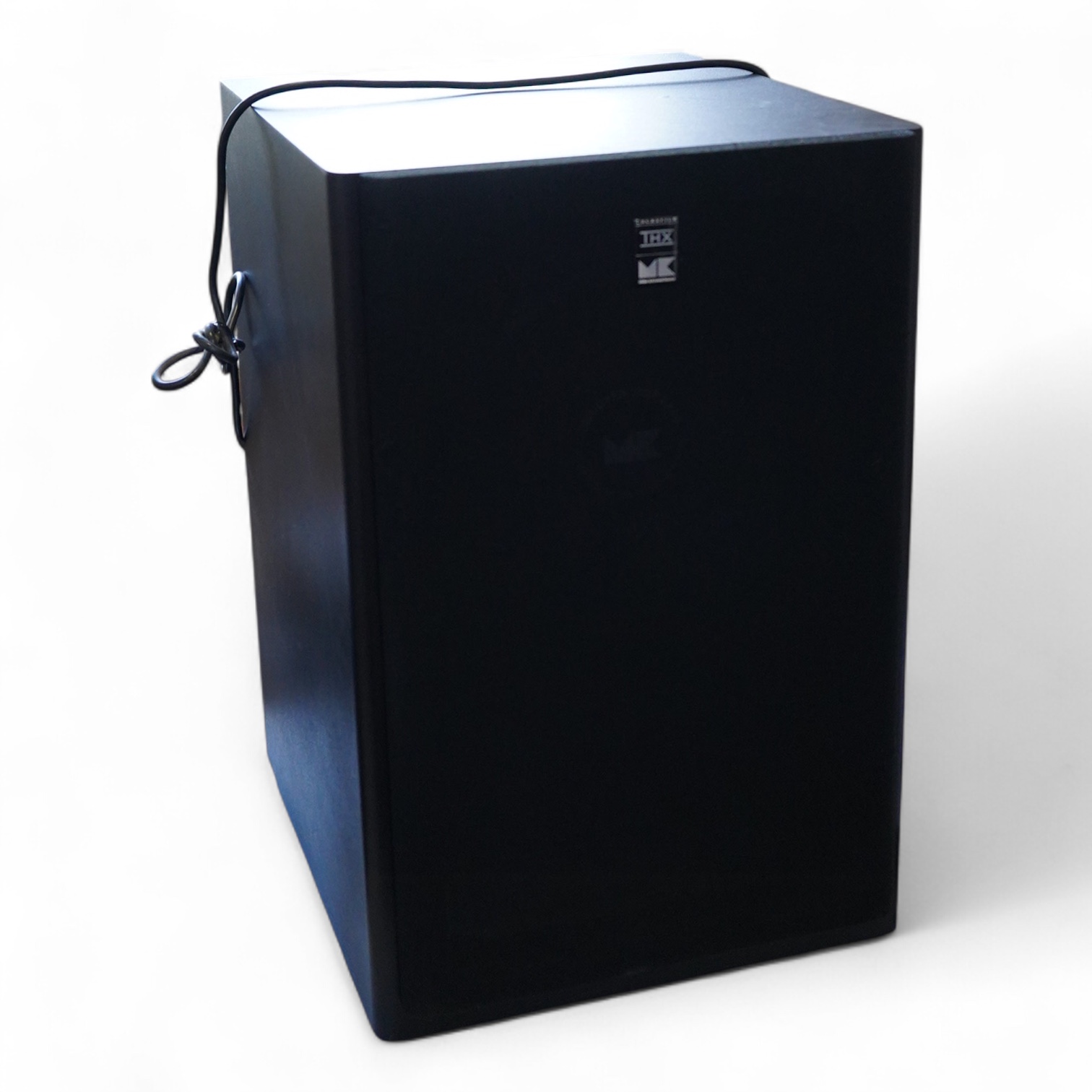 A Miller & Kreisel Sound MX-150THX Mk.II powered subwoofer bass speaker, serial number 430030, 59cm high, 39cm wide, 46cm deep